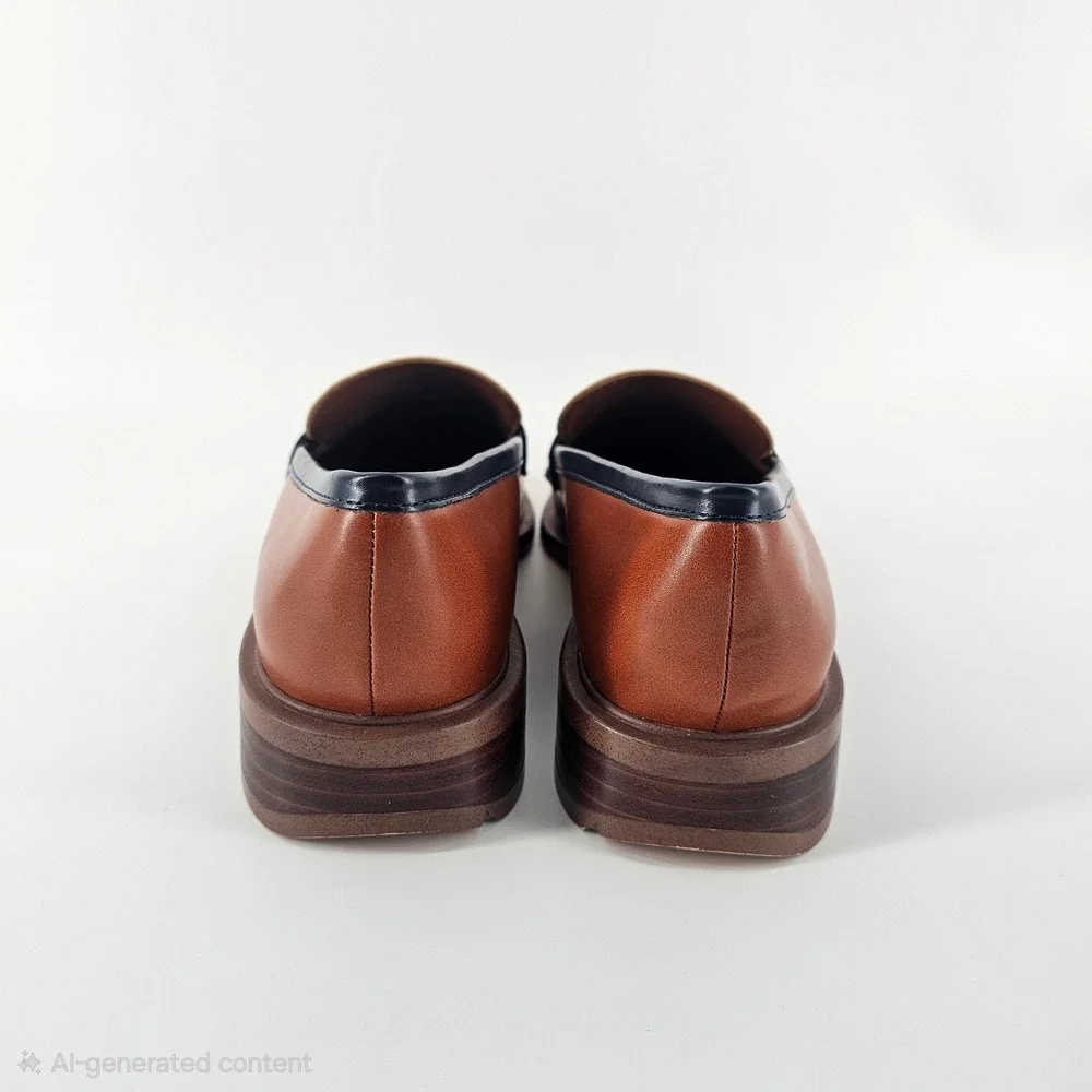 Franco Sarto Edith Penny Loafers Womens 8.5 Brown Navy Colorblock Preppy NWOB